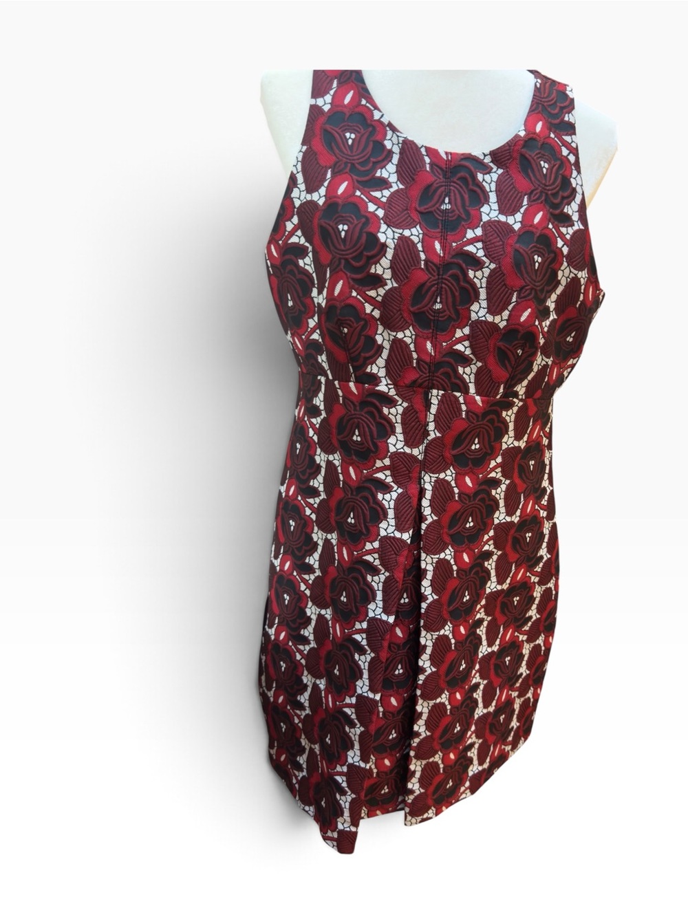 Floral Lace Midi Dress in Red and Black